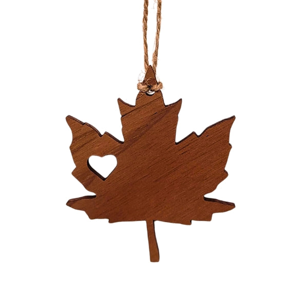 Maple Leaf Heart Wood Ornament
