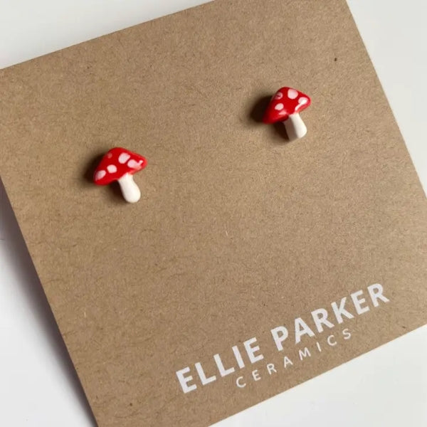 Ceramic Stud Earrings - Mushrooms