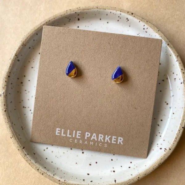 Ceramic Stud Earrings - Navy Blue Teardrops