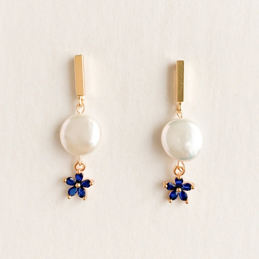 Pearl Navy Daisies Earrings