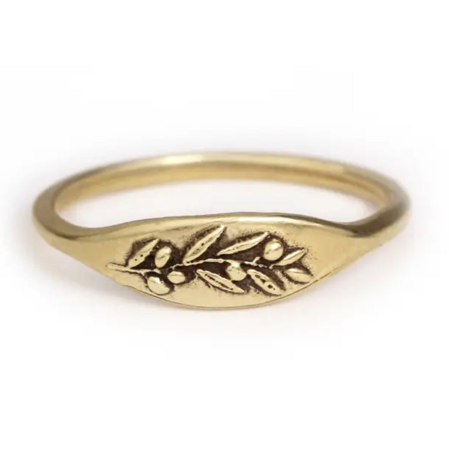 Olive Branch Signet Ring - Bronze