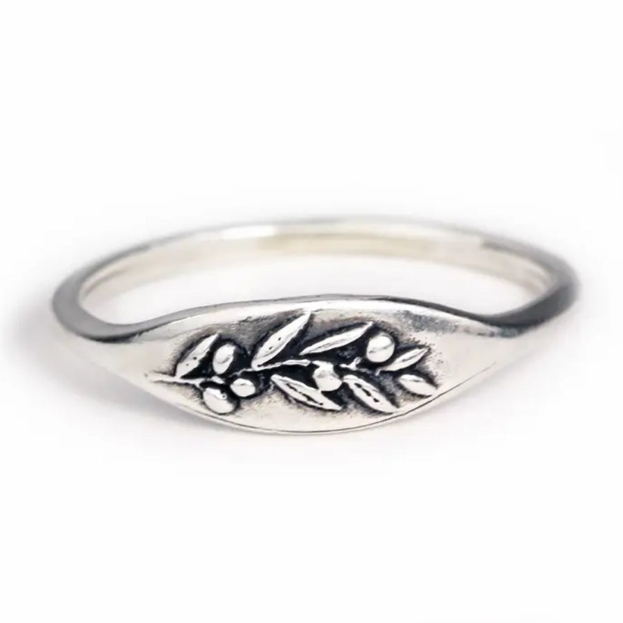 Olive Branch Signet Ring - Sterling Silver