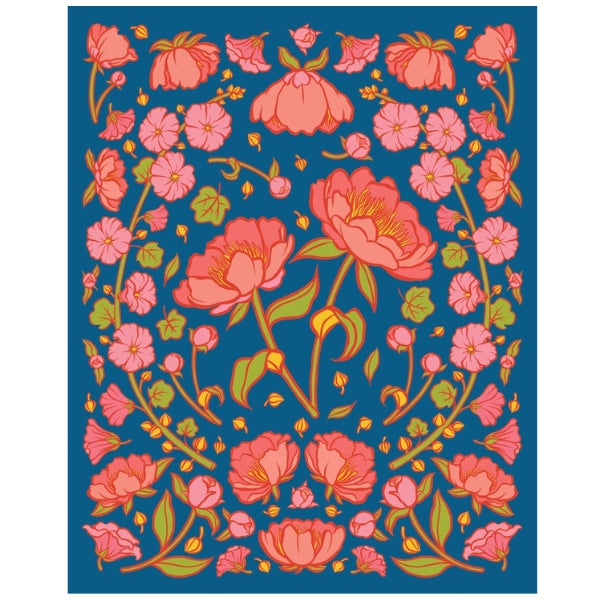 Peonies and Hollyhocks Folk Floral Print (8" x 10")