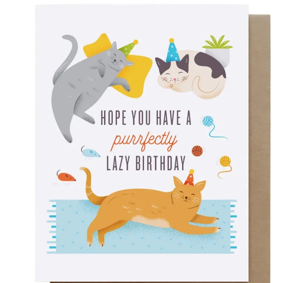 Purrfectly Lazy Cats Birthday Card