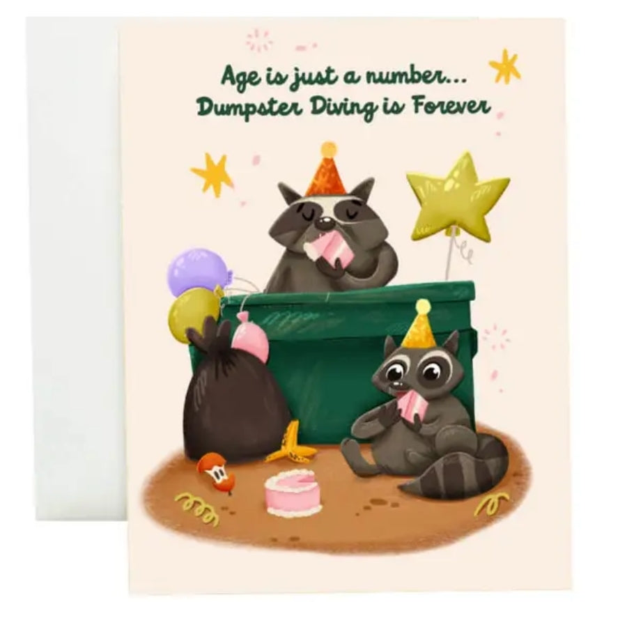 Raccoon Dumpster Diving Birthday Card