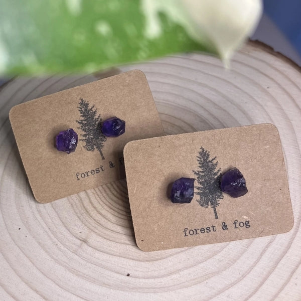 Boucles d'oreilles en pierre brute - Améthyste