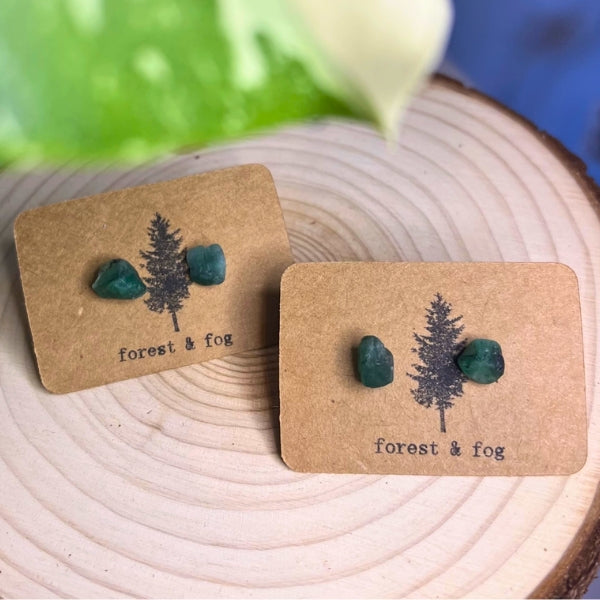 Raw Gemstone Earrings - Emerald
