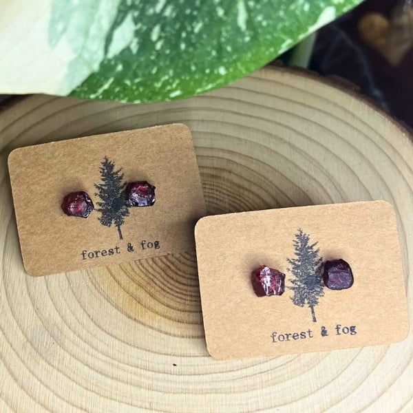 Boucles d'oreilles en pierres précieuses brutes - Grenat