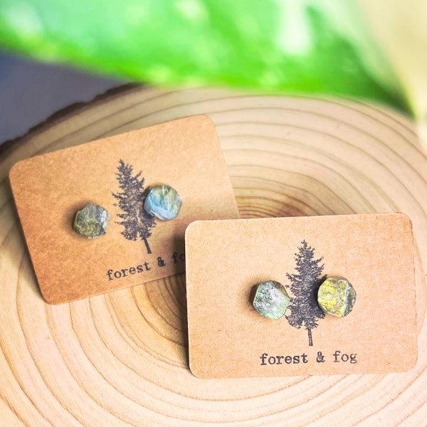 Boucles d'oreilles en pierres précieuses brutes - Labradorite