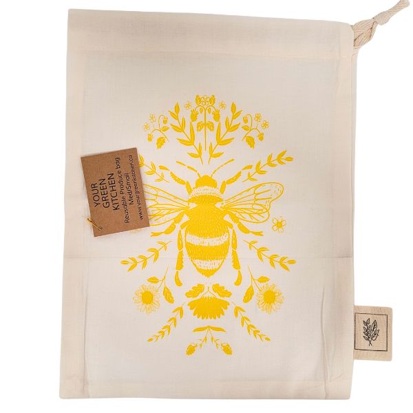 Reusable Fabric Produce/Gift Drawstring Bag - Bee