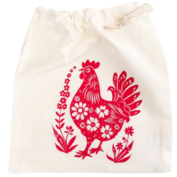 Reusable Fabric Produce/Gift Drawstring Bag - Chicken