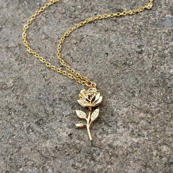 Rose With Stem Necklace