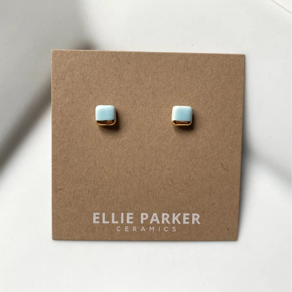 Ceramic Stud Earrings - Sky Blue Squares