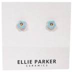 Ceramic Stud Earrings - Sky Blue Flowers