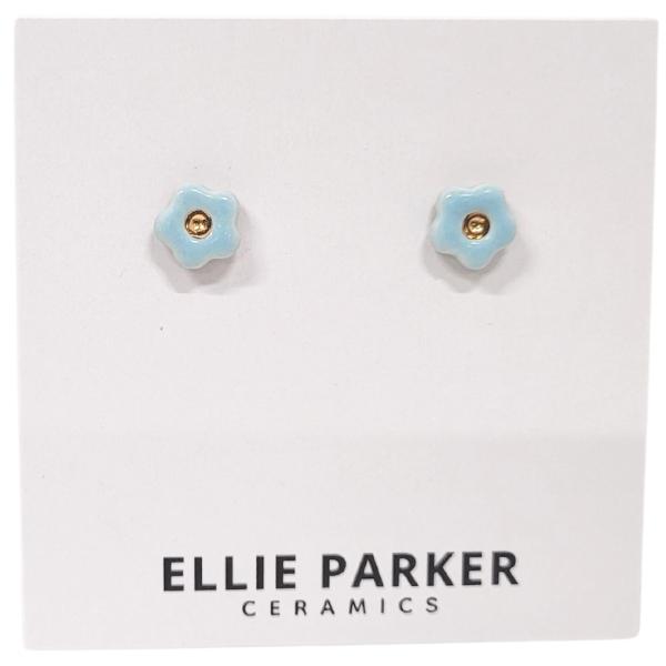 Ceramic Stud Earrings - Sky Blue Flowers