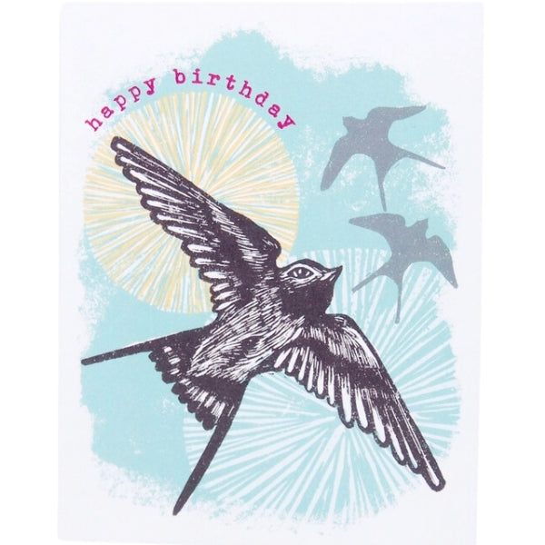 Swallows Happy Birthday Linocut Card