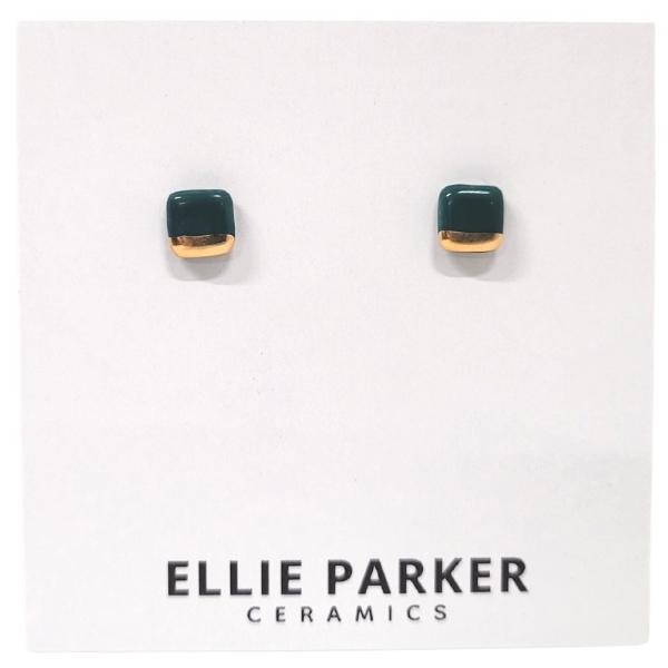 Ceramic Stud Earrings - Teal Squares