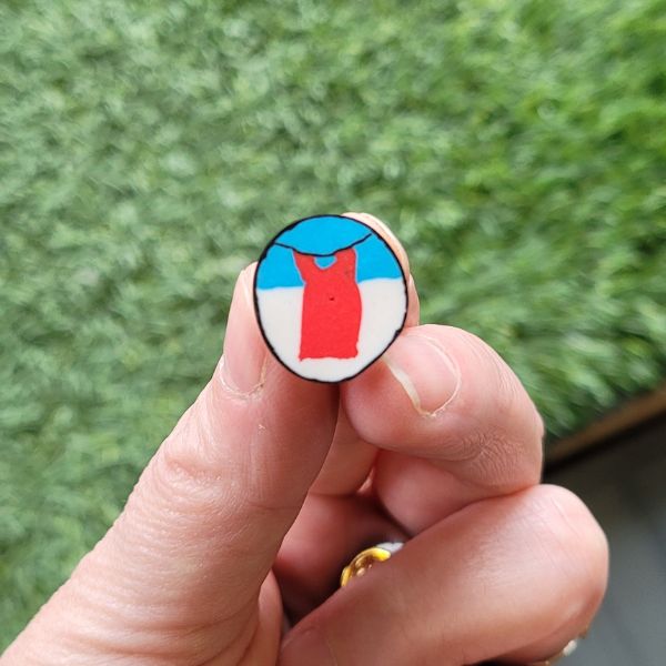 Tiny Red Dress Pin by Christine Can Bead at Maker House Co Tiny Red Dress Pin by Christine Can Bead at Maker House Co