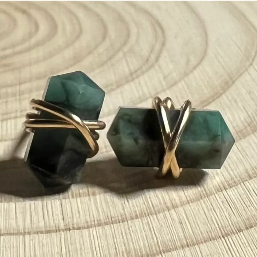 Wire Wrapped Gemstone Earrings - Emerald