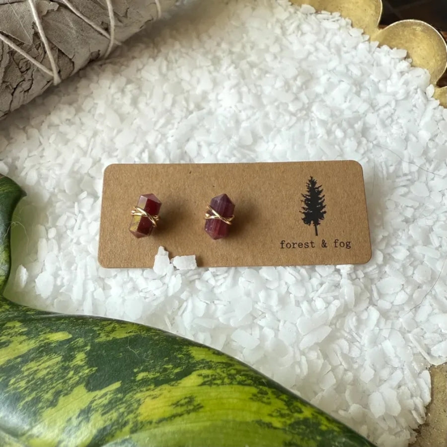 Wire Wrapped Gemstone Earrings - Ruby