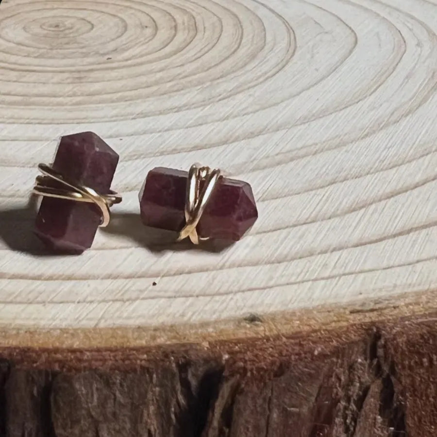 Wire Wrapped Gemstone Earrings - Ruby
