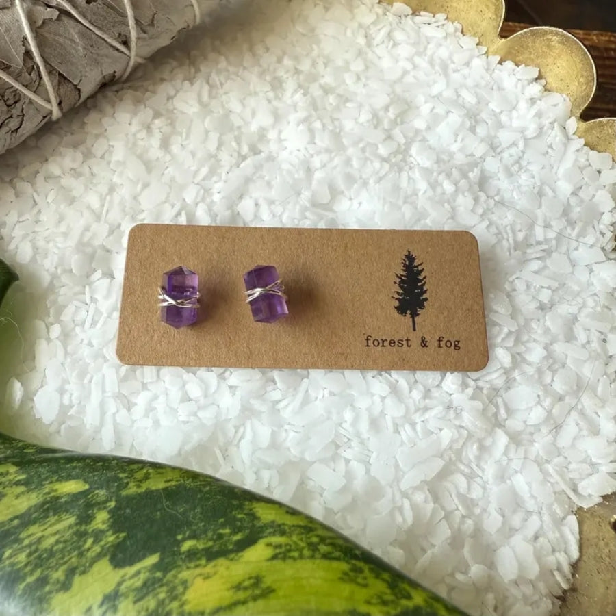 Wire Wrapped Gemstone Earrings - Amethyst