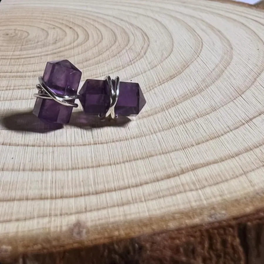Wire Wrapped Gemstone Earrings - Amethyst