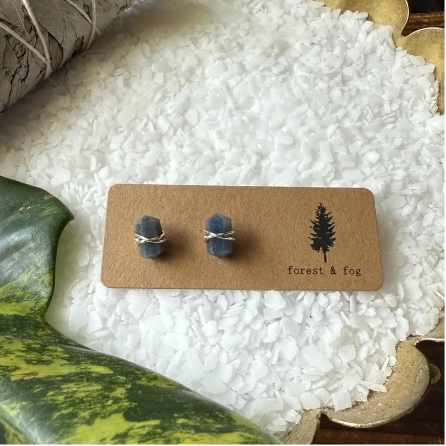 Wire Wrapped Gemstone Earrings - Sapphire