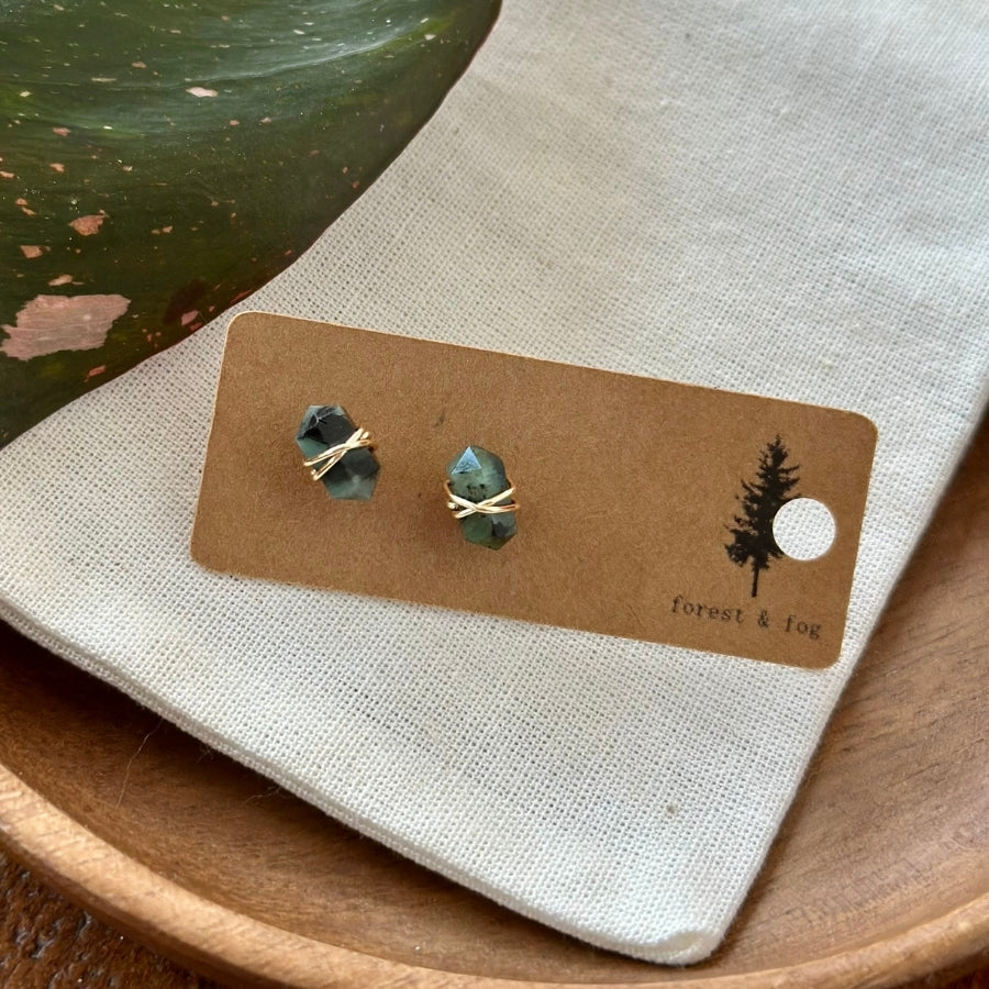 Wire Wrapped Gemstone Earrings - Emerald