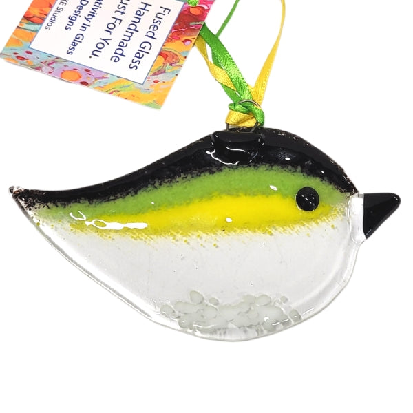 Suncatcher en verre fondu - Oiseau vert/jaune