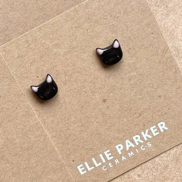 Ceramic Stud Earrings - Black Cats