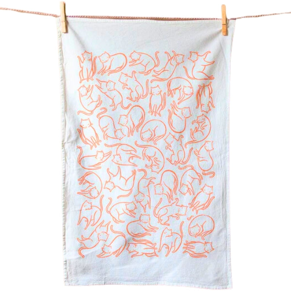 Floating Cats Tea Towel - Orange