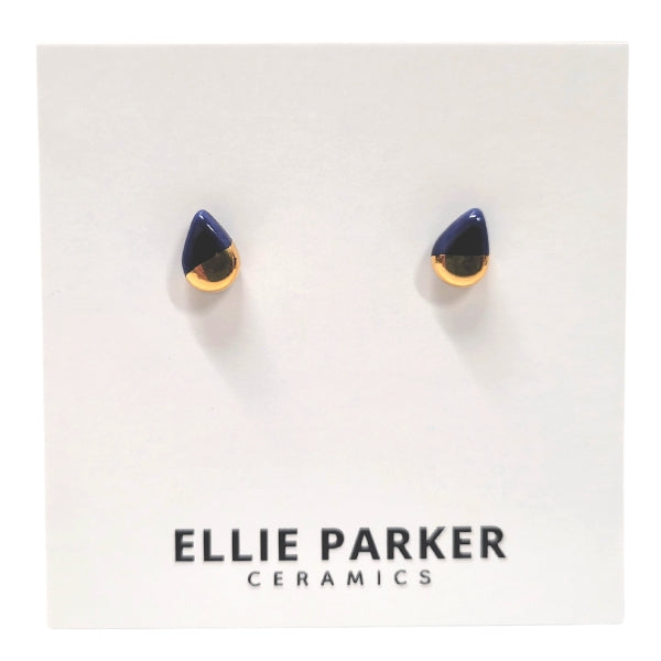 Ceramic Stud Earrings - Navy Blue Teardrops