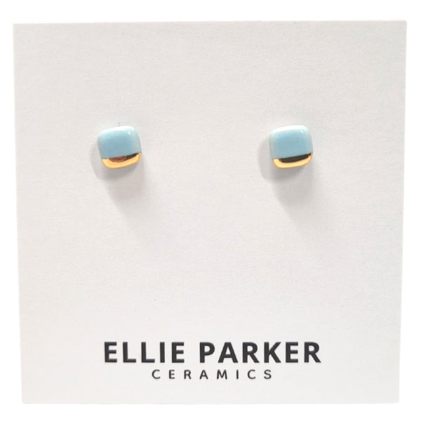 Ceramic Stud Earrings - Sky Blue Squares