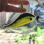 Suncatcher en verre fondu - Oiseau vert/jaune