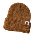 Plain mustard-colored marl toque with tiny white label with bear logo on it.