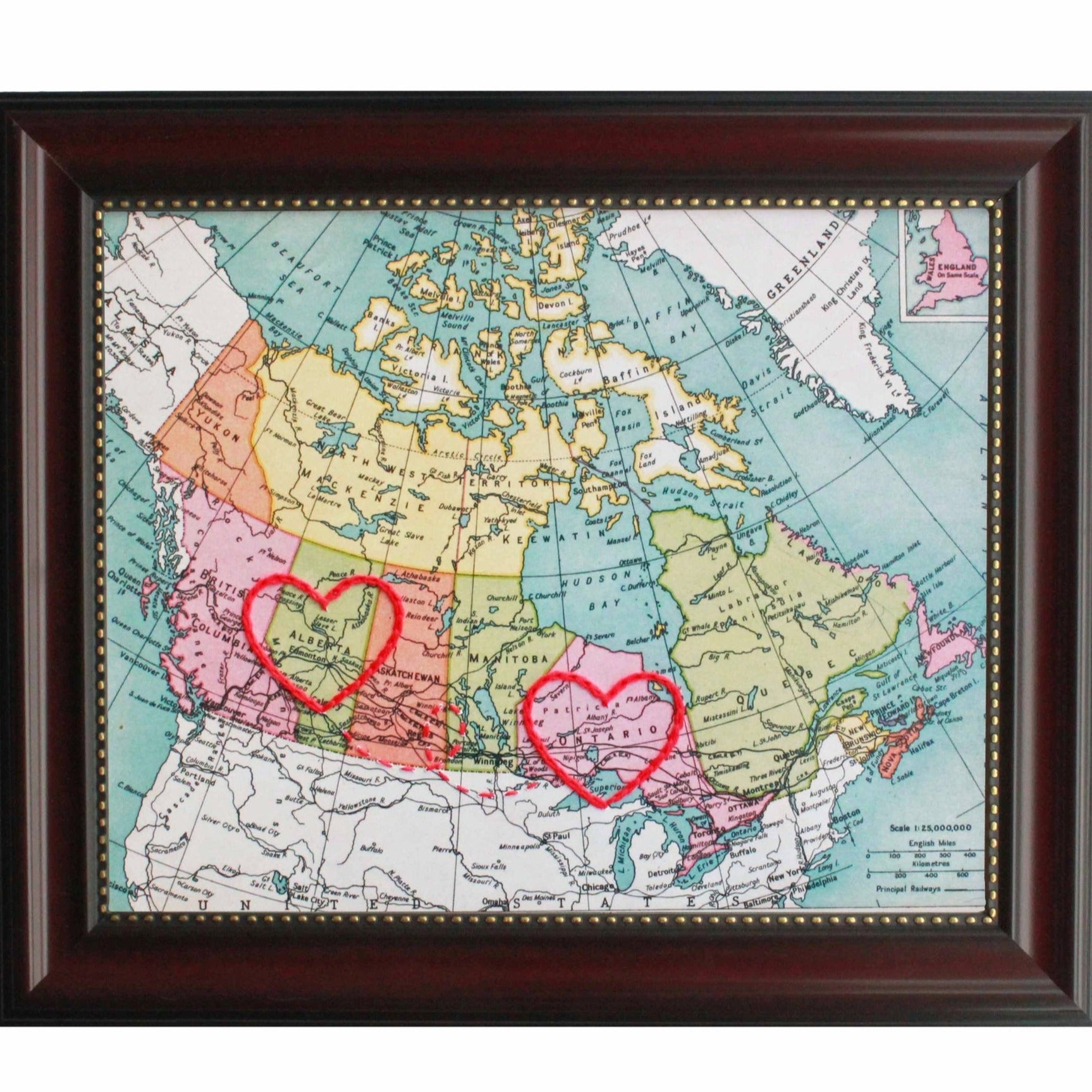 Alberta to Ontario Connecting Hearts Map (8" x 10") - Maker House Co.