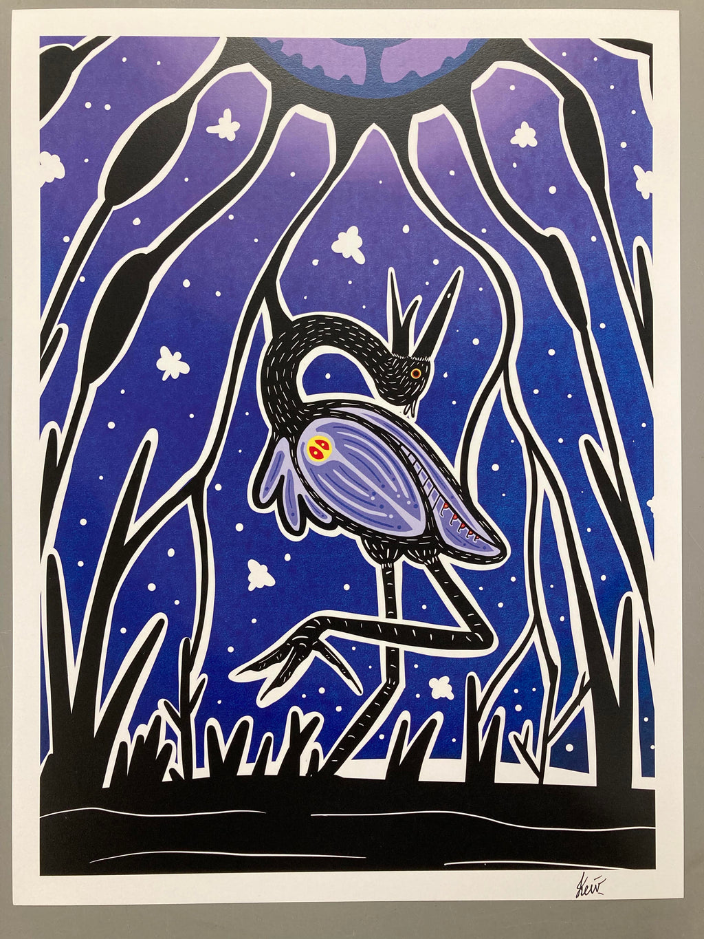 Impression de héron bleu dans les marais (12" x 16")