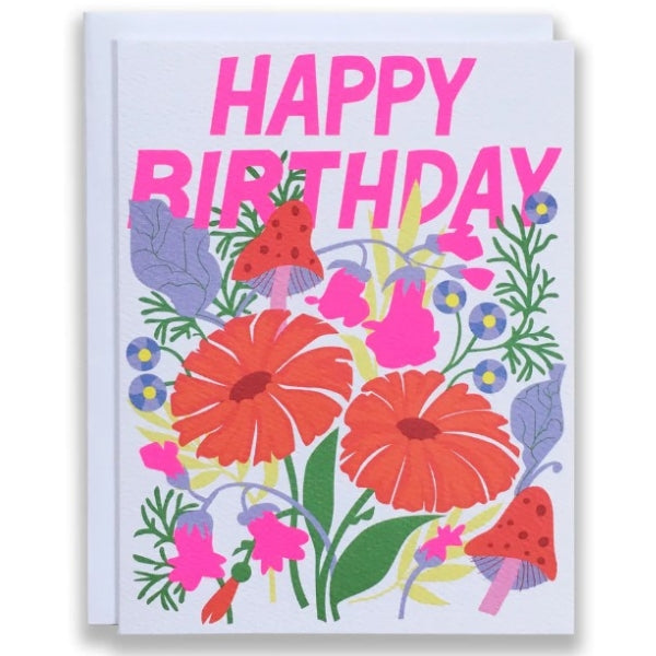 Florals and Mushrooms Happy Birthday Card