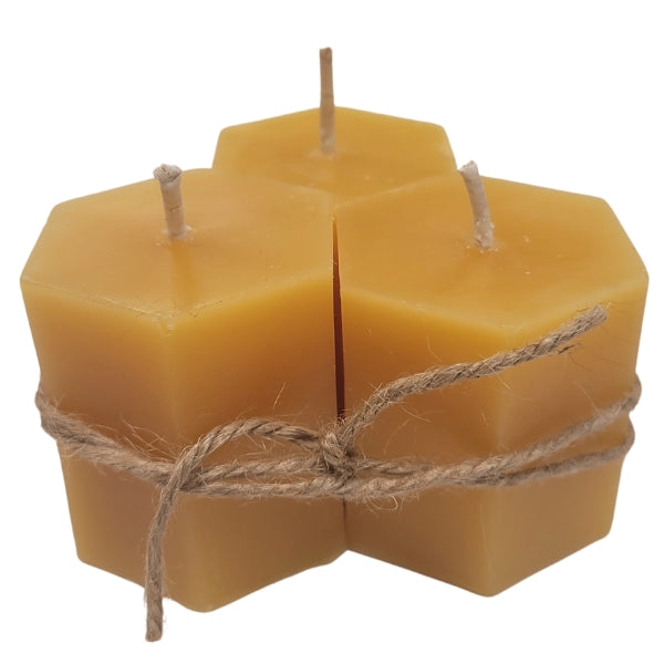Bougie hexagonale en cire d'abeille, lot de 3