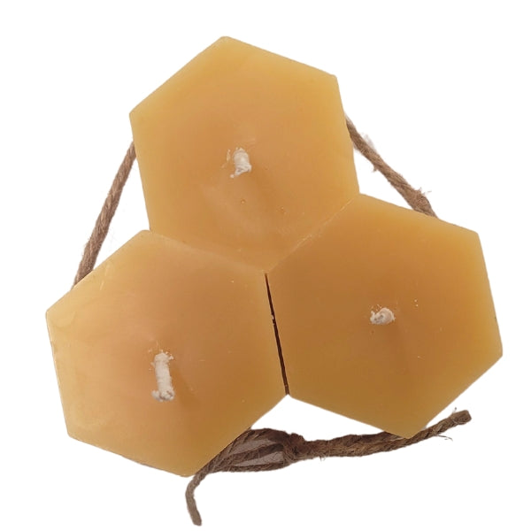 Bougie hexagonale en cire d'abeille, lot de 3