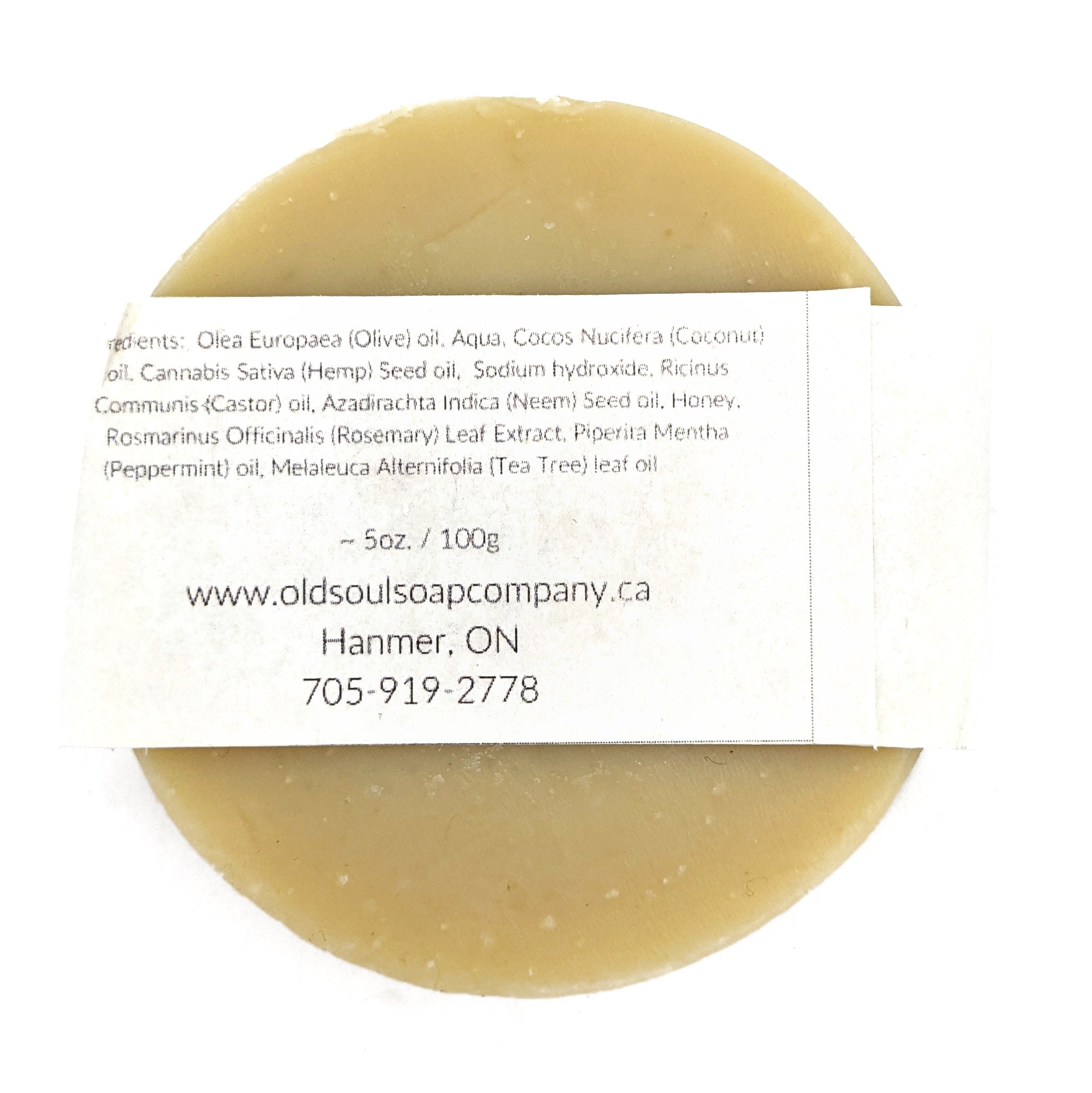 Bar of shampoo with label listing ingredients