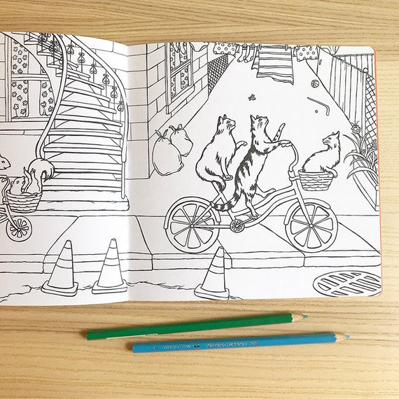 Animals on Bikes (Forest to Town) Colouring Book (Final Sale) - Amelie Legault