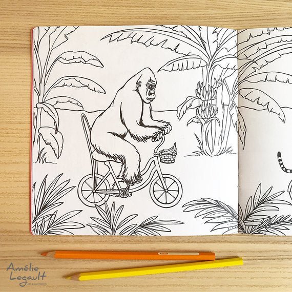 Animals on Bikes (Jungle to Sea) Colouring Book (Final Sale) - Amelie Legault
