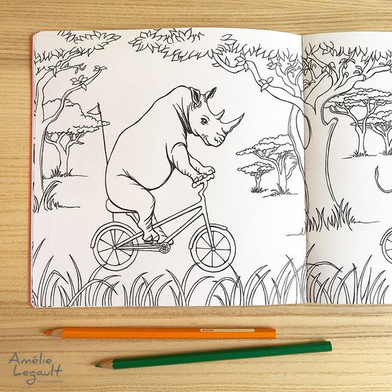 Animals on Bikes (Jungle to Sea) Colouring Book (Final Sale) - Amelie Legault