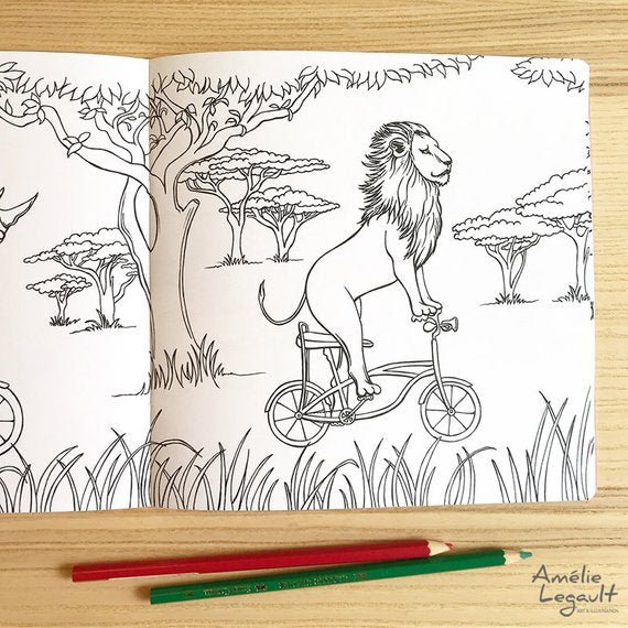 Animals on Bikes (Jungle to Sea) Colouring Book (Final Sale) - Amelie Legault