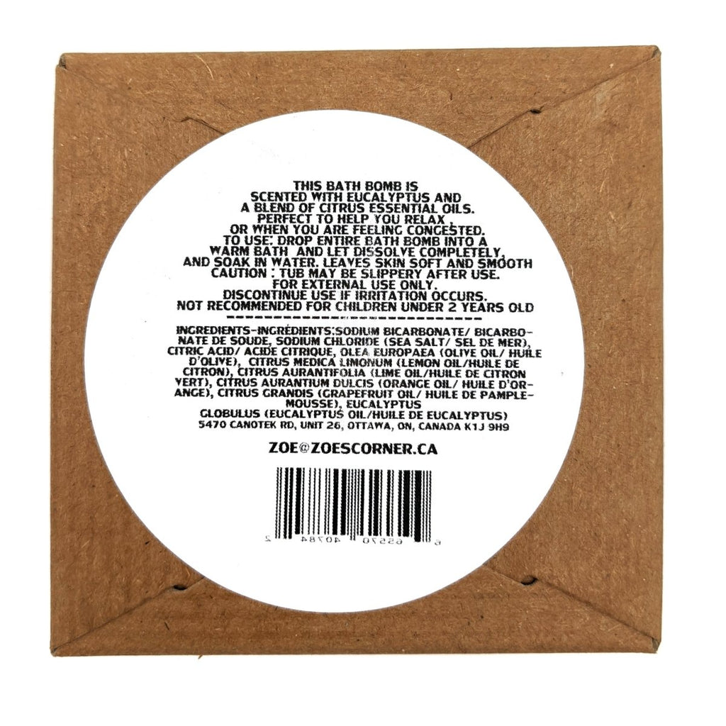 Bath Bomb - Eucalyptus Citrus (Final Sale) - Zoe's Corner