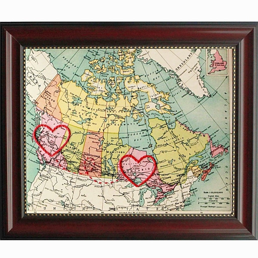 BC to Ontario Connecting Hearts Map - Sadie & June