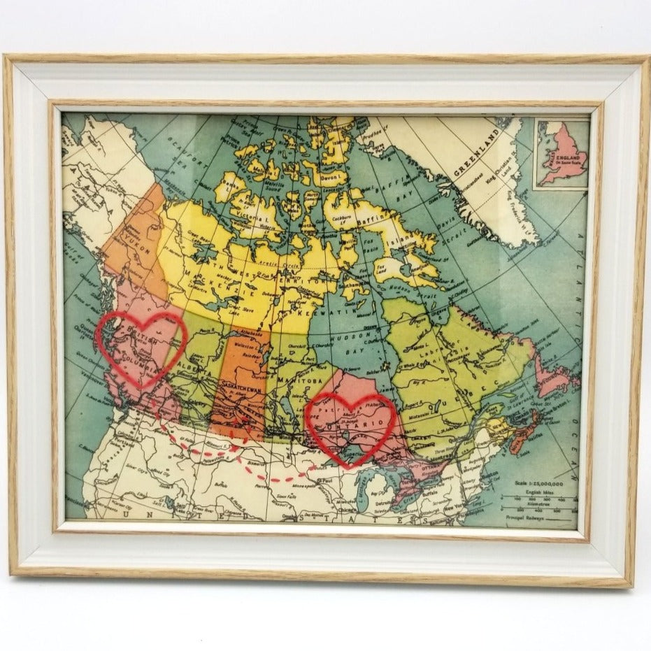 BC to Ontario Connecting Hearts Map - Sadie & June