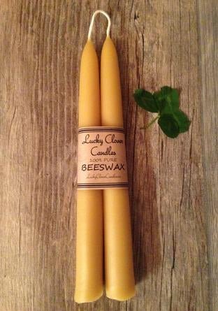 Beeswax Tapered Candles (Attached Set of Two) - Lucky Clover Candles